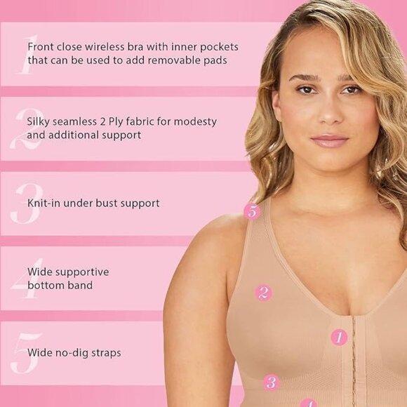 **Exquisite** Form Front Closure Wireless Support Bra Medium Nude NWT - Picture 4 of 7